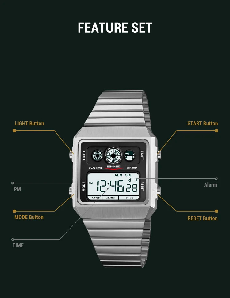 SKMEI Creative Waterproof Electronics Watches Fashion Digital Wristwatch For Men Women Stainless Steel Strip Watch Reloj Hombre