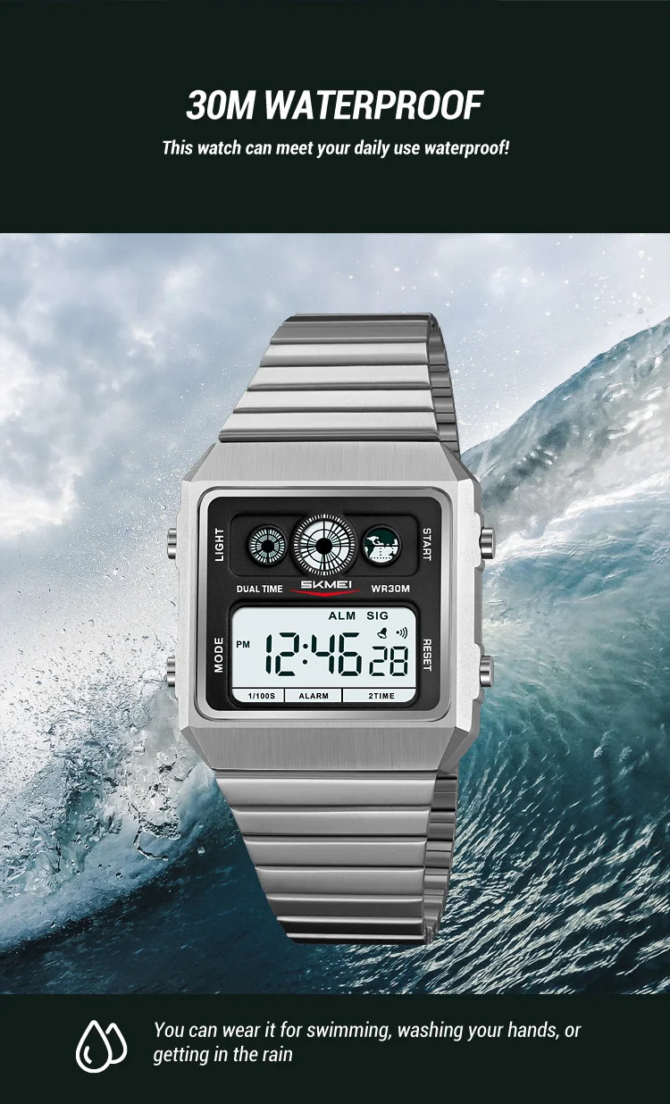 SKMEI Creative Waterproof Electronics Watches Fashion Digital Wristwatch For Men Women Stainless Steel Strip Watch Reloj Hombre