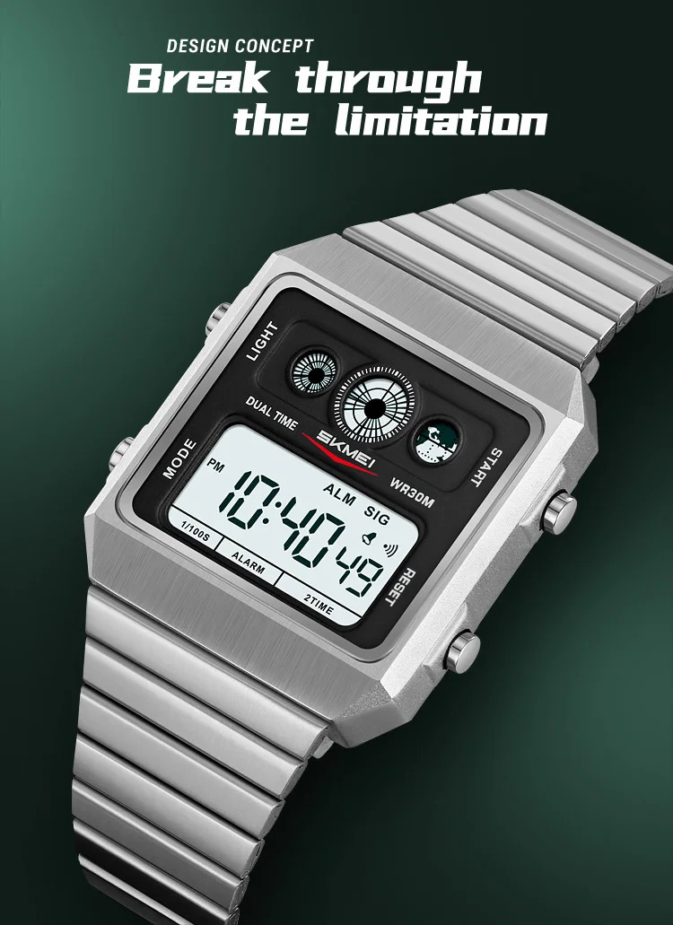 SKMEI Creative Waterproof Electronics Watches Fashion Digital Wristwatch For Men Women Stainless Steel Strip Watch Reloj Hombre