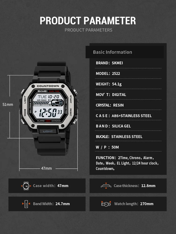 SKMEI Alarm Clock Sport Digital Wristwatches For Men Women Waterproof Date Electronic Watches Chrono Military Watch Reloj Hombre
