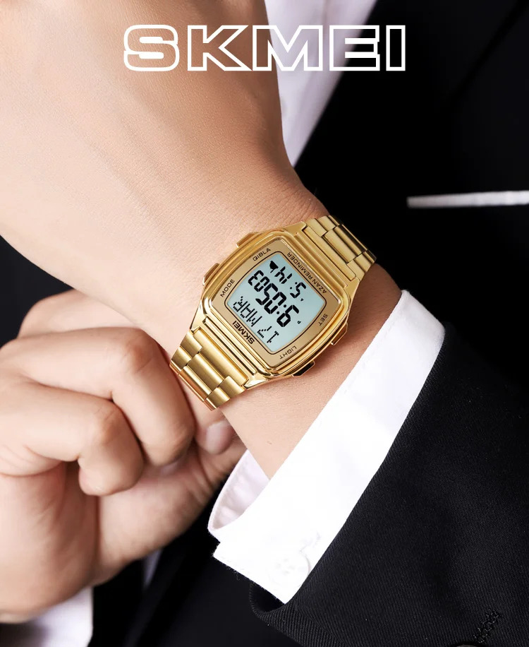 SKMEI Pilgrimage Time Reminder Qibla Direction Function Wristwatch For Men Women Muslim Digital Watch Led Light Display Watches