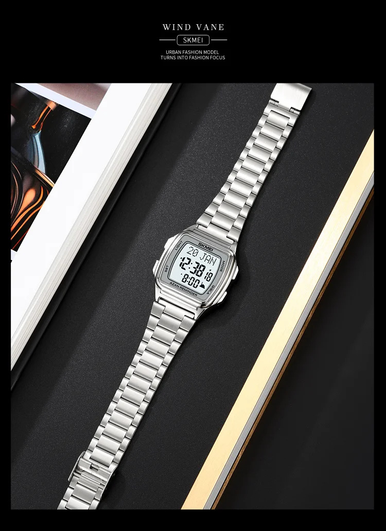 SKMEI Pilgrimage Time Reminder Qibla Direction Function Wristwatch For Men Women Muslim Digital Watch Led Light Display Watches