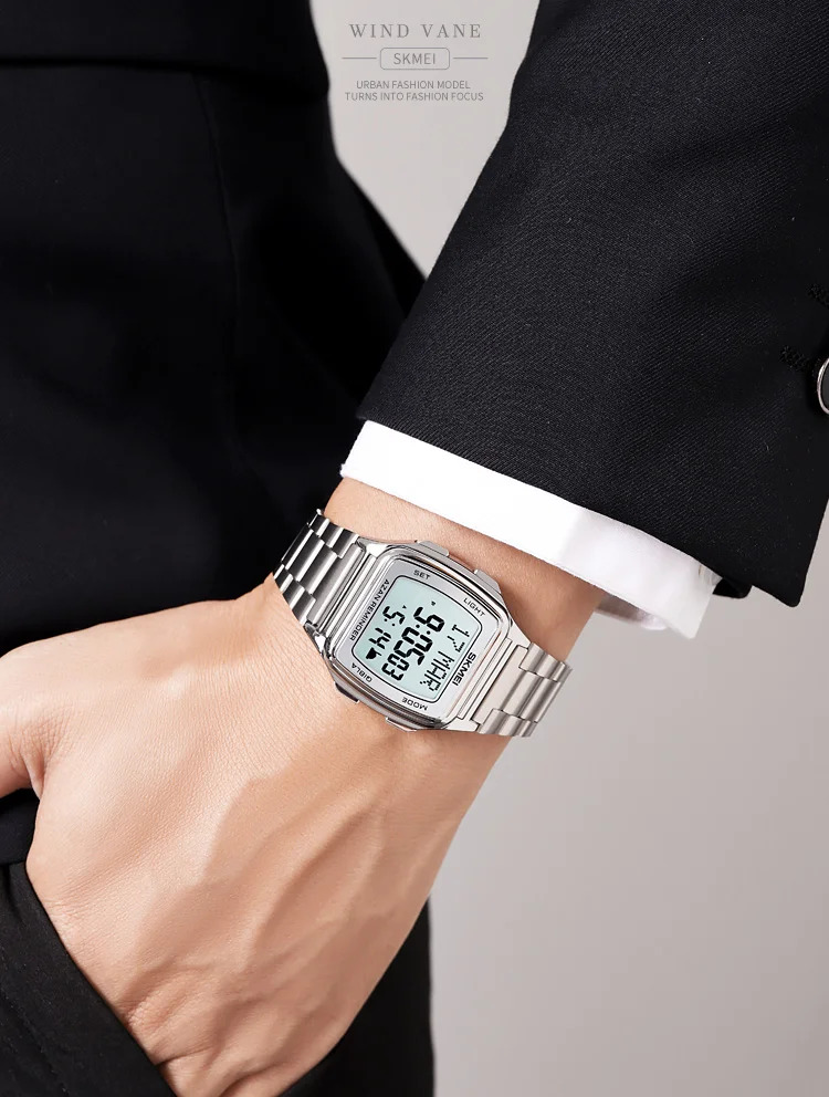 SKMEI Pilgrimage Time Reminder Qibla Direction Function Wristwatch For Men Women Muslim Digital Watch Led Light Display Watches