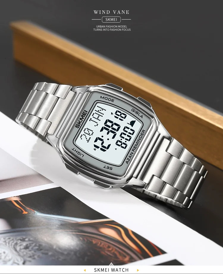 SKMEI Pilgrimage Time Reminder Qibla Direction Function Wristwatch For Men Women Muslim Digital Watch Led Light Display Watches