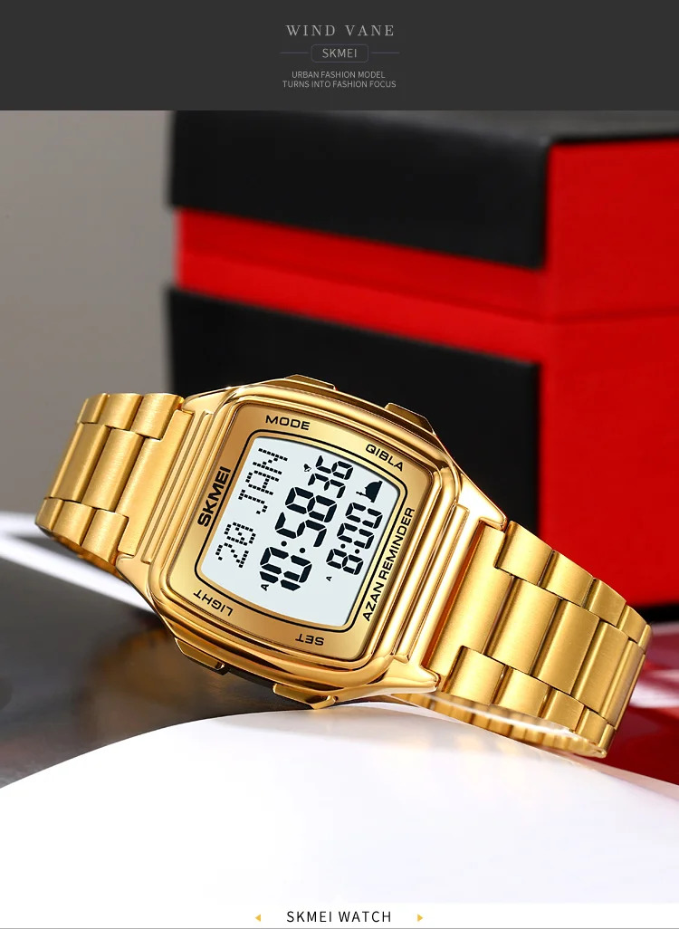 SKMEI Pilgrimage Time Reminder Qibla Direction Function Wristwatch For Men Women Muslim Digital Watch Led Light Display Watches