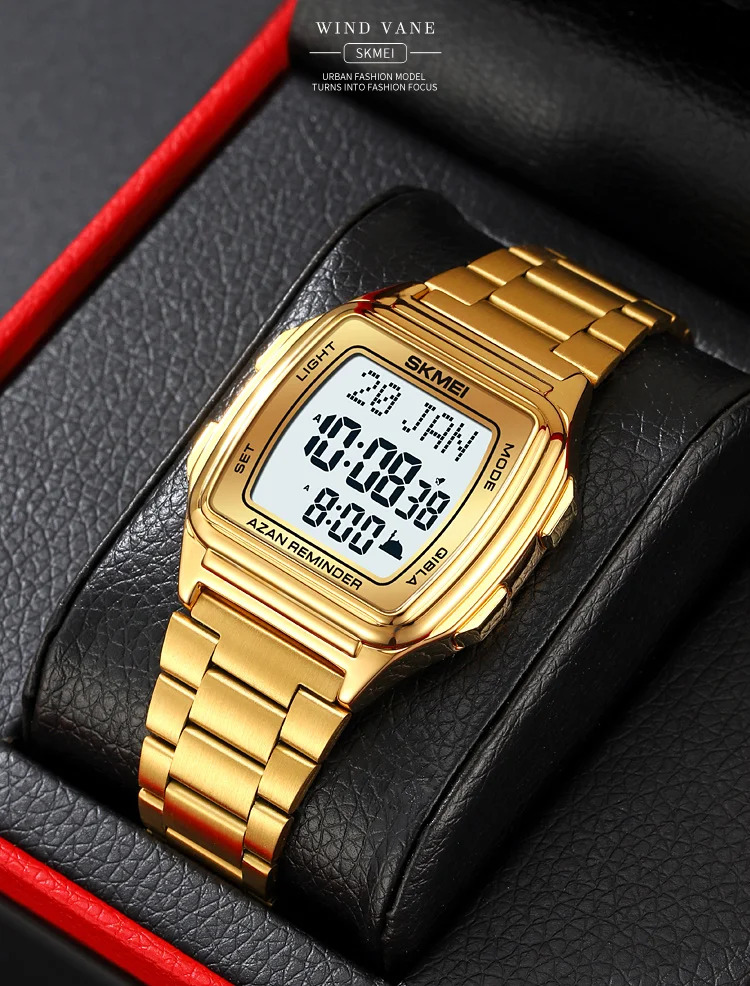 SKMEI Pilgrimage Time Reminder Qibla Direction Function Wristwatch For Men Women Muslim Digital Watch Led Light Display Watches