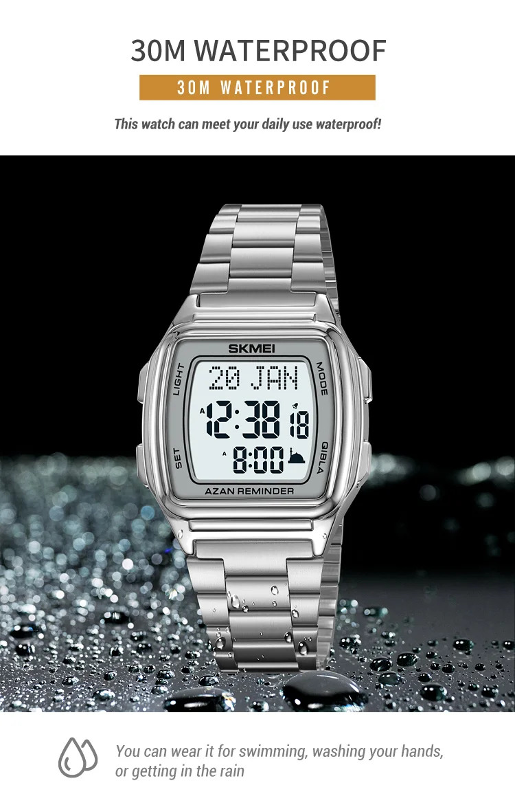 SKMEI Pilgrimage Time Reminder Qibla Direction Function Wristwatch For Men Women Muslim Digital Watch Led Light Display Watches