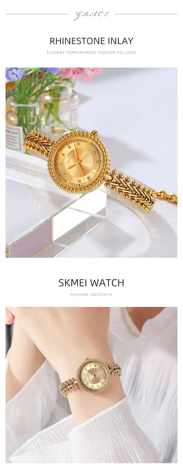 SKMEI Lady Elegant Sweet Quartz Watches For Women Fashion Simple Luxury Wristwatch 3Bar Waterproof Time Female Watch Reloj Mujer