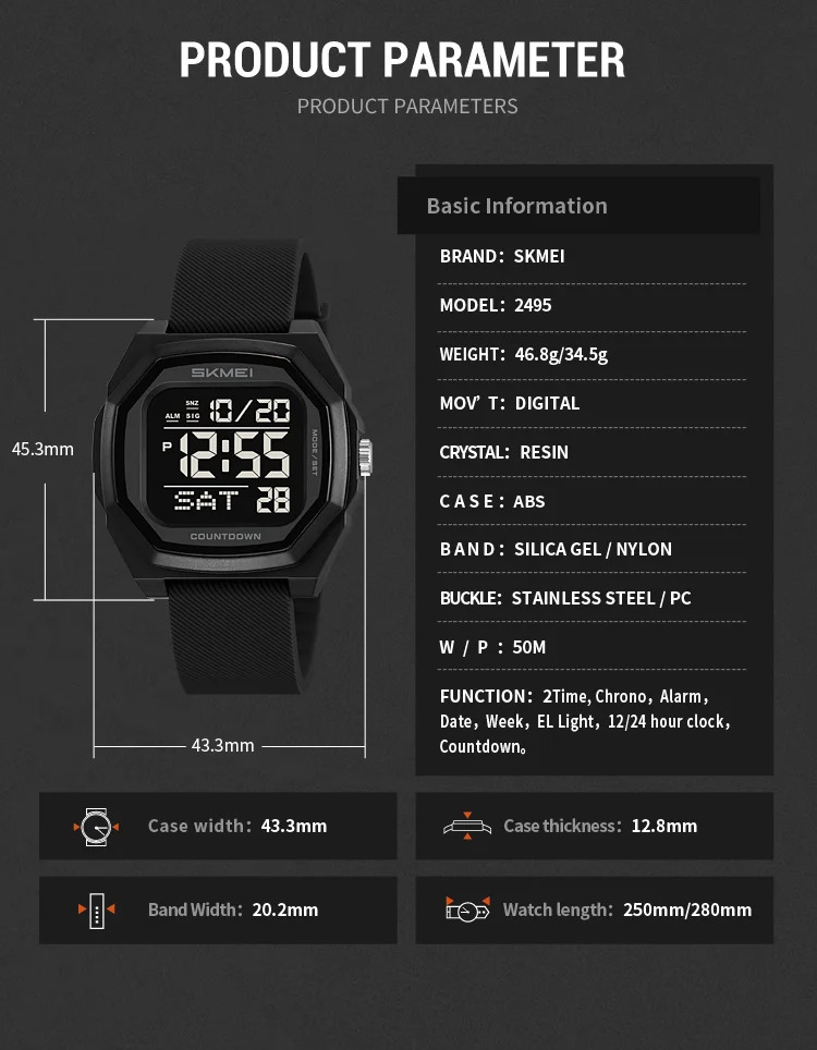 SKMEI Military Sports Digital Wristwatch For Men Women Waterproof Date Electronics Watches Alarm Clock Chrono Watch Reloj Hombre