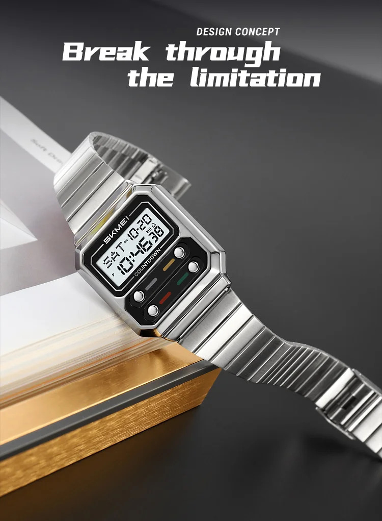 SKMEI Fashion Stainless Steel Strip Digital Electronics Watches For Men Women Simple Waterproof EL Light Wristwatch Reloj Hombre