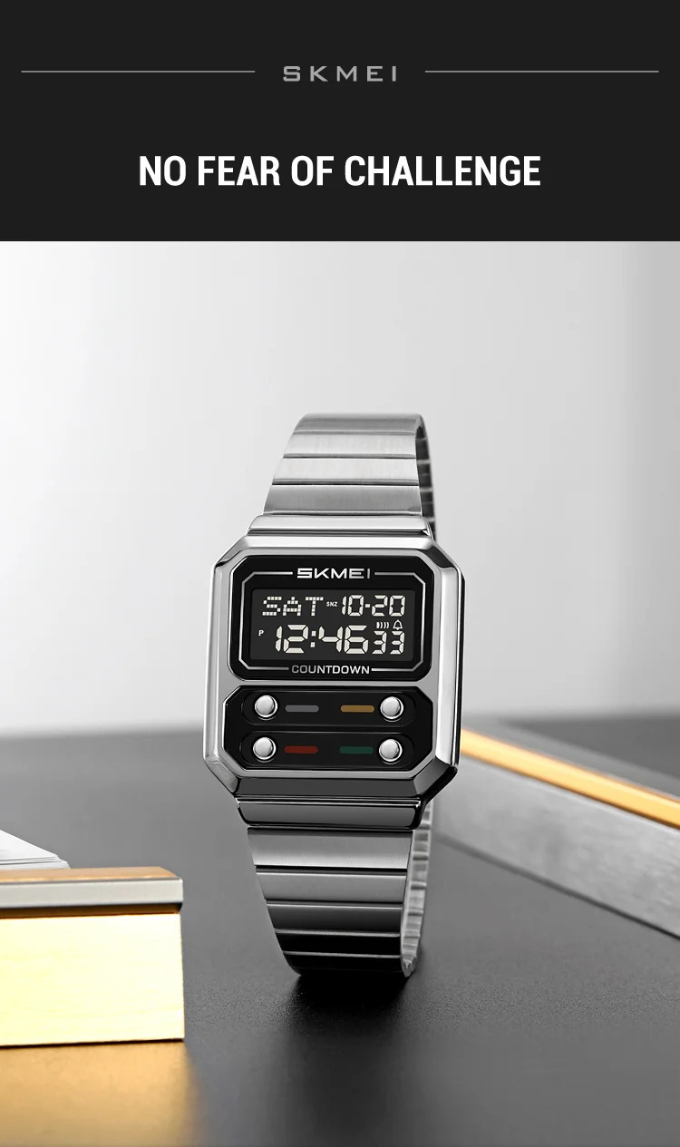 SKMEI Fashion Stainless Steel Strip Digital Electronics Watches For Men Women Simple Waterproof EL Light Wristwatch Reloj Hombre