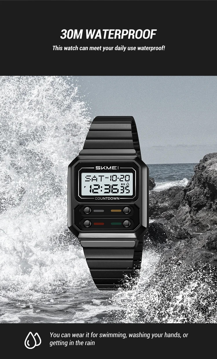 SKMEI Fashion Stainless Steel Strip Digital Electronics Watches For Men Women Simple Waterproof EL Light Wristwatch Reloj Hombre
