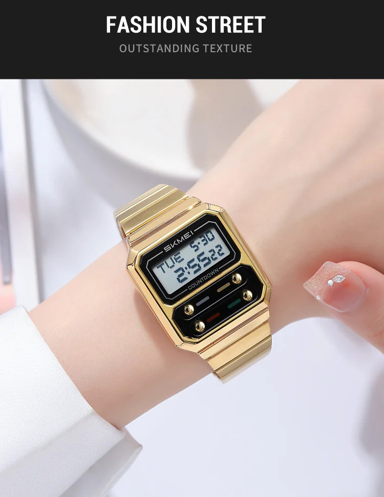 SKMEI Fashion Stainless Steel Strip Digital Electronics Watches For Men Women Simple Waterproof EL Light Wristwatch Reloj Hombre
