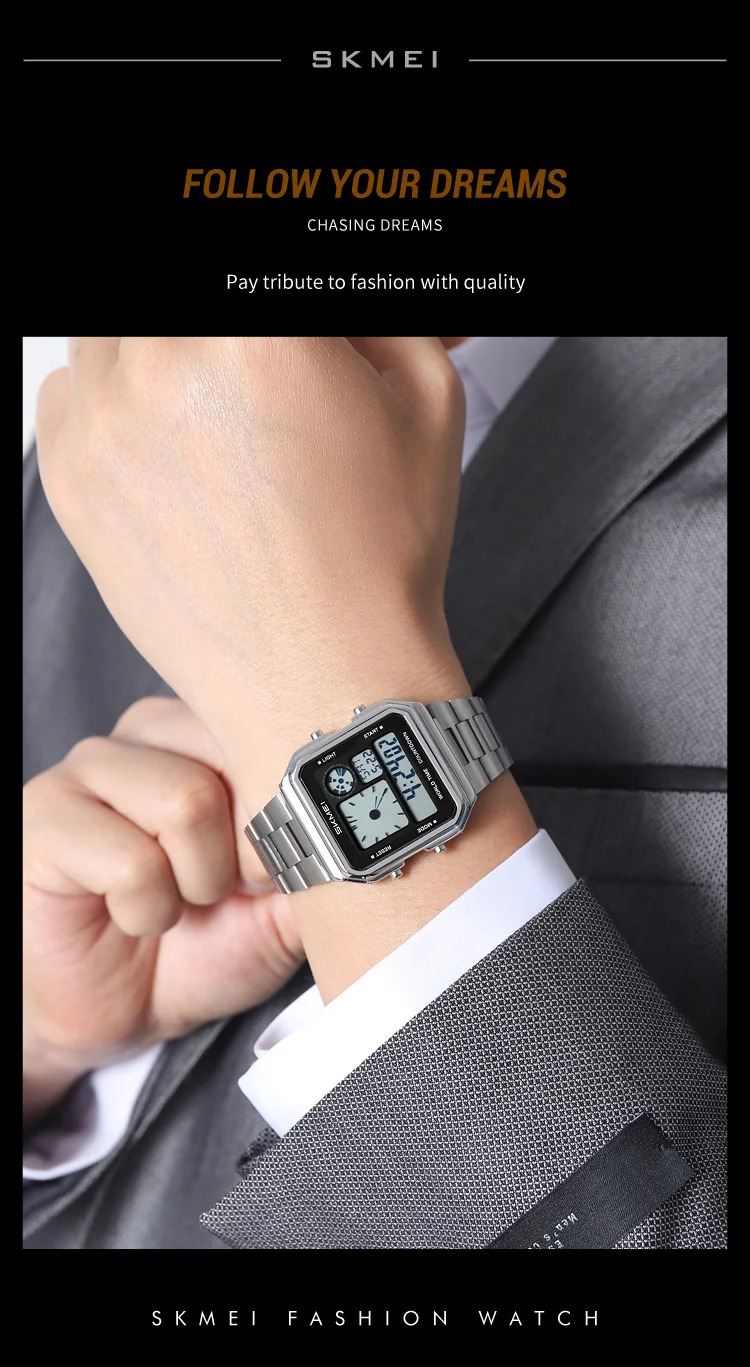 SKMEI Fashion Waterproof Daylight Saving Time Digital Electronic Watches For Men Women Students Stainless Steel Strip Wristwatch