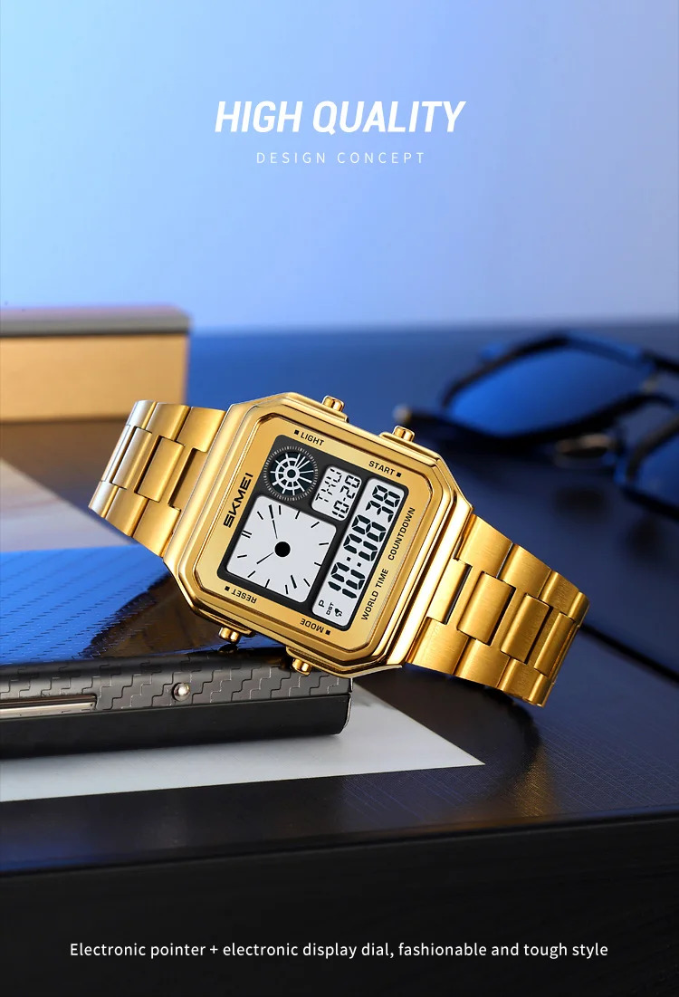 SKMEI Fashion Waterproof Daylight Saving Time Digital Electronic Watches For Men Women Students Stainless Steel Strip Wristwatch