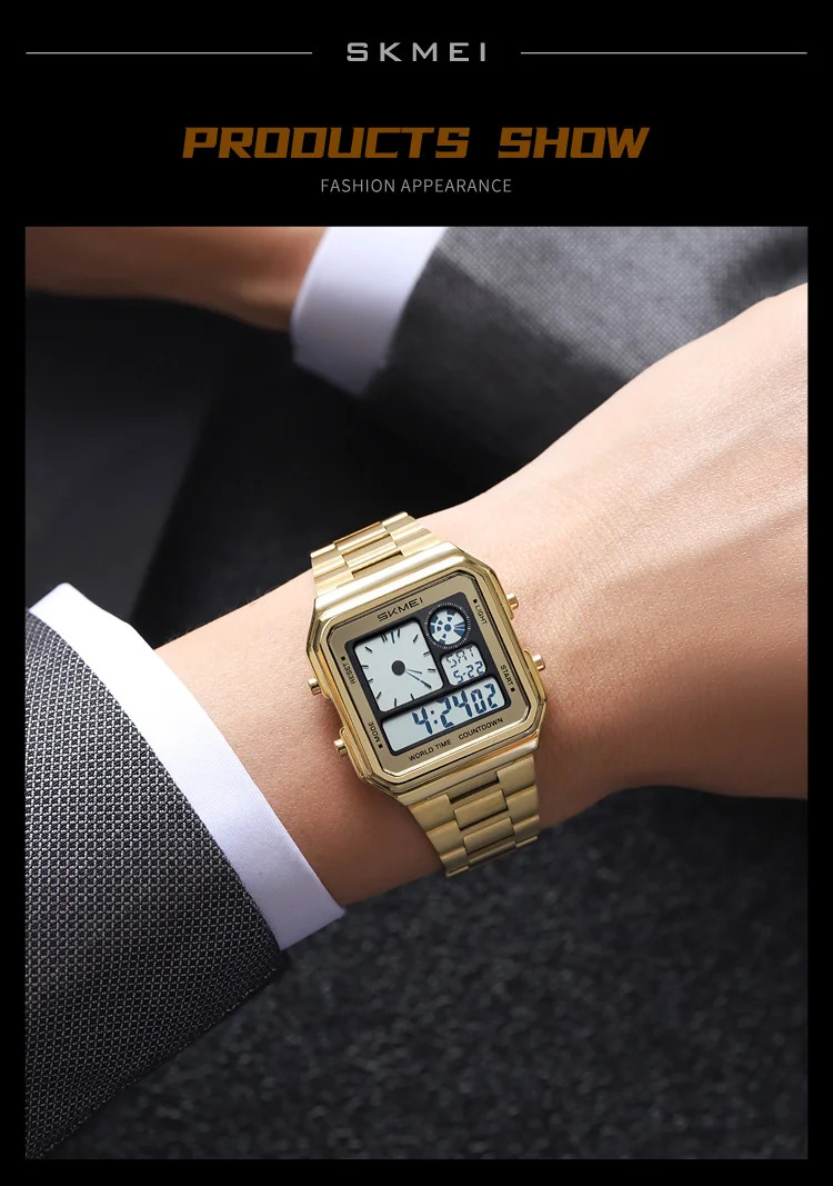 SKMEI Fashion Waterproof Daylight Saving Time Digital Electronic Watches For Men Women Students Stainless Steel Strip Wristwatch