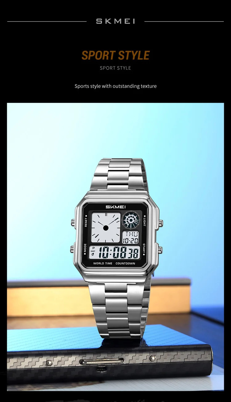 SKMEI Fashion Waterproof Daylight Saving Time Digital Electronic Watches For Men Women Students Stainless Steel Strip Wristwatch