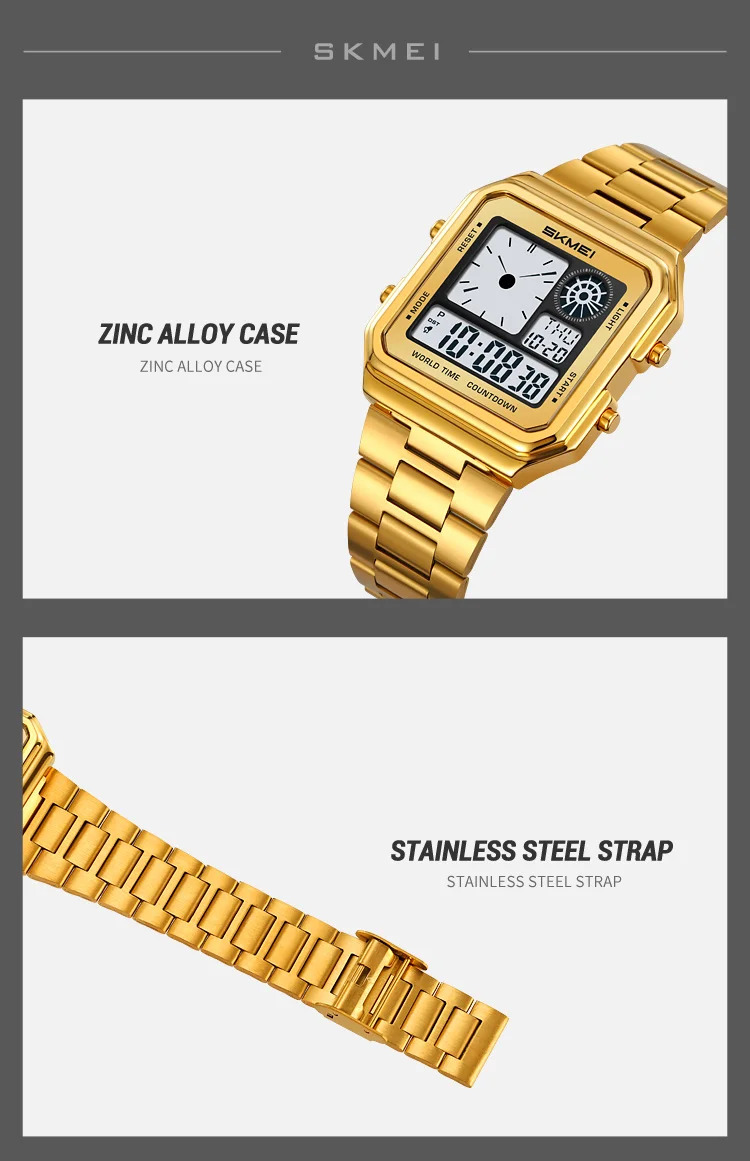 SKMEI Fashion Waterproof Daylight Saving Time Digital Electronic Watches For Men Women Students Stainless Steel Strip Wristwatch