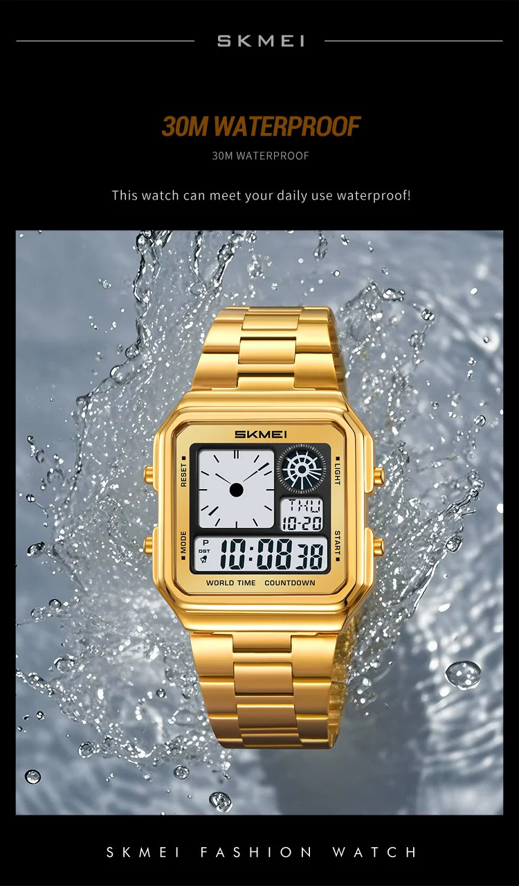 SKMEI Fashion Waterproof Daylight Saving Time Digital Electronic Watches For Men Women Students Stainless Steel Strip Wristwatch