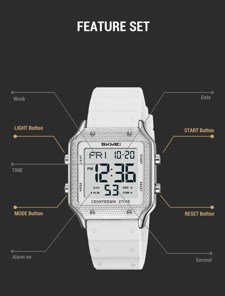 SKMEI Alarm Date Electronic Watch Sport Digital Wristwatch For Men Women Student Chrono Waterproof Military Watches Reloj Hombre