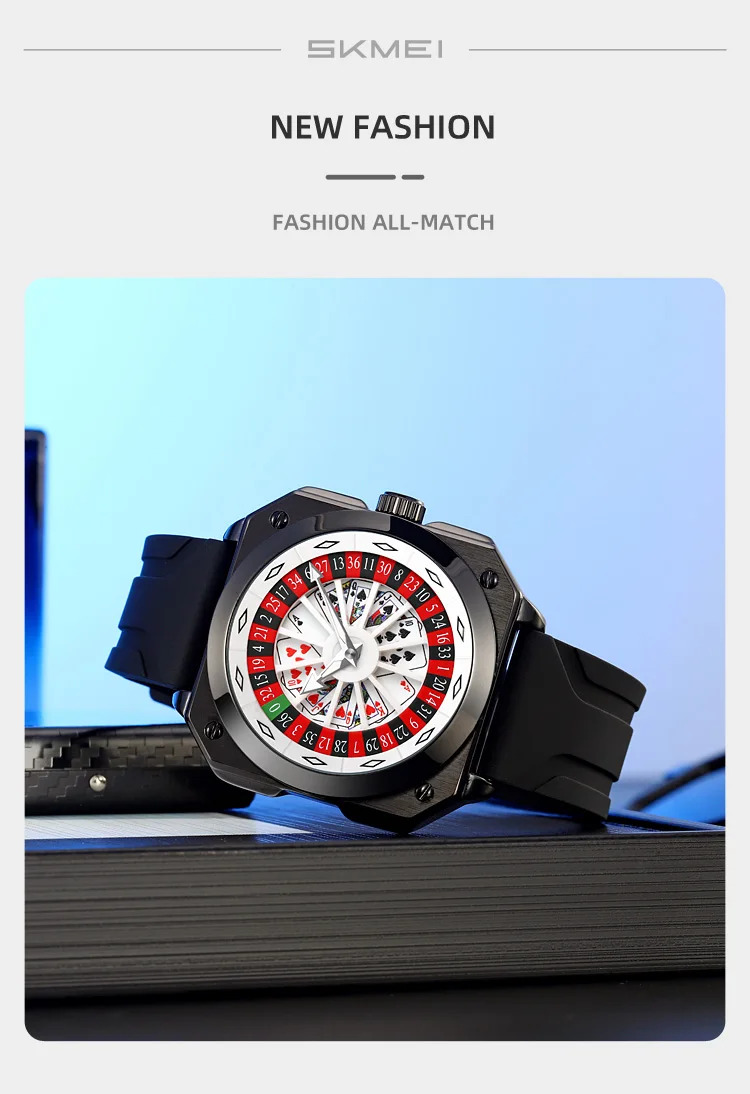 SKMEI Creative Roulette Game Movement Quartz Watch For Men Women Fashion Design Rotating Dial Waterproof Wristwatch Male Watch