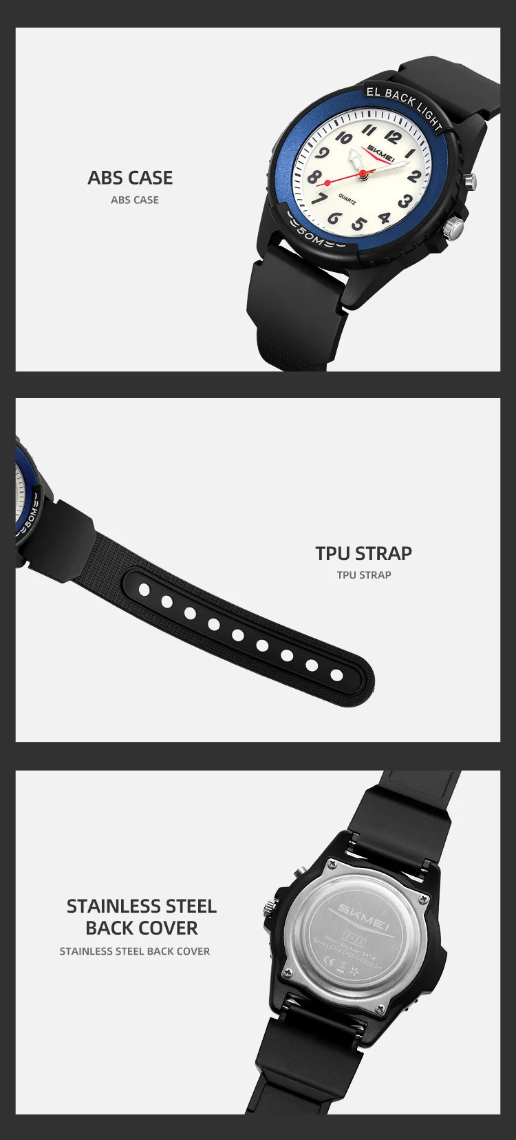 SKMEI Fashion Outdoor Quartz Wristwatches For Men Women Students Teen Sports 5Bar Waterproof Watches Creative Back Light Watch