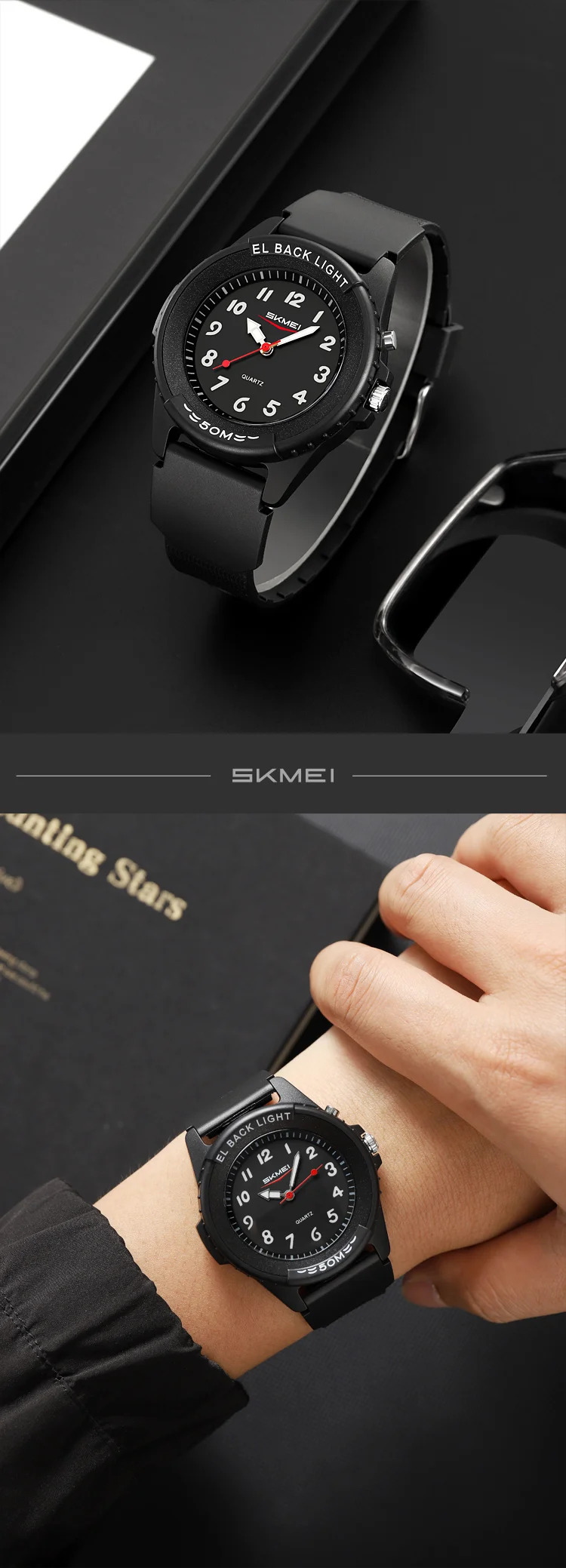 SKMEI Fashion Outdoor Quartz Wristwatches For Men Women Students Teen Sports 5Bar Waterproof Watches Creative Back Light Watch