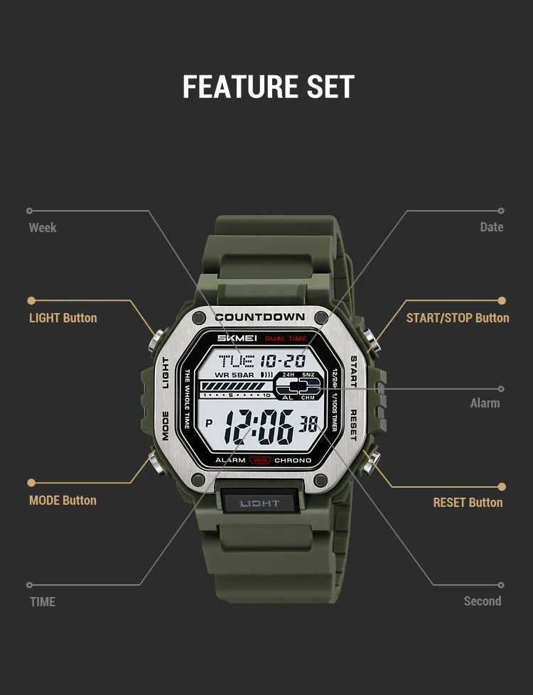 SKMEI Male Alarm Sports Digital Wristwatches For Men Women Waterproof Date Electronic Watches Chrono Military Watch Reloj Hombre
