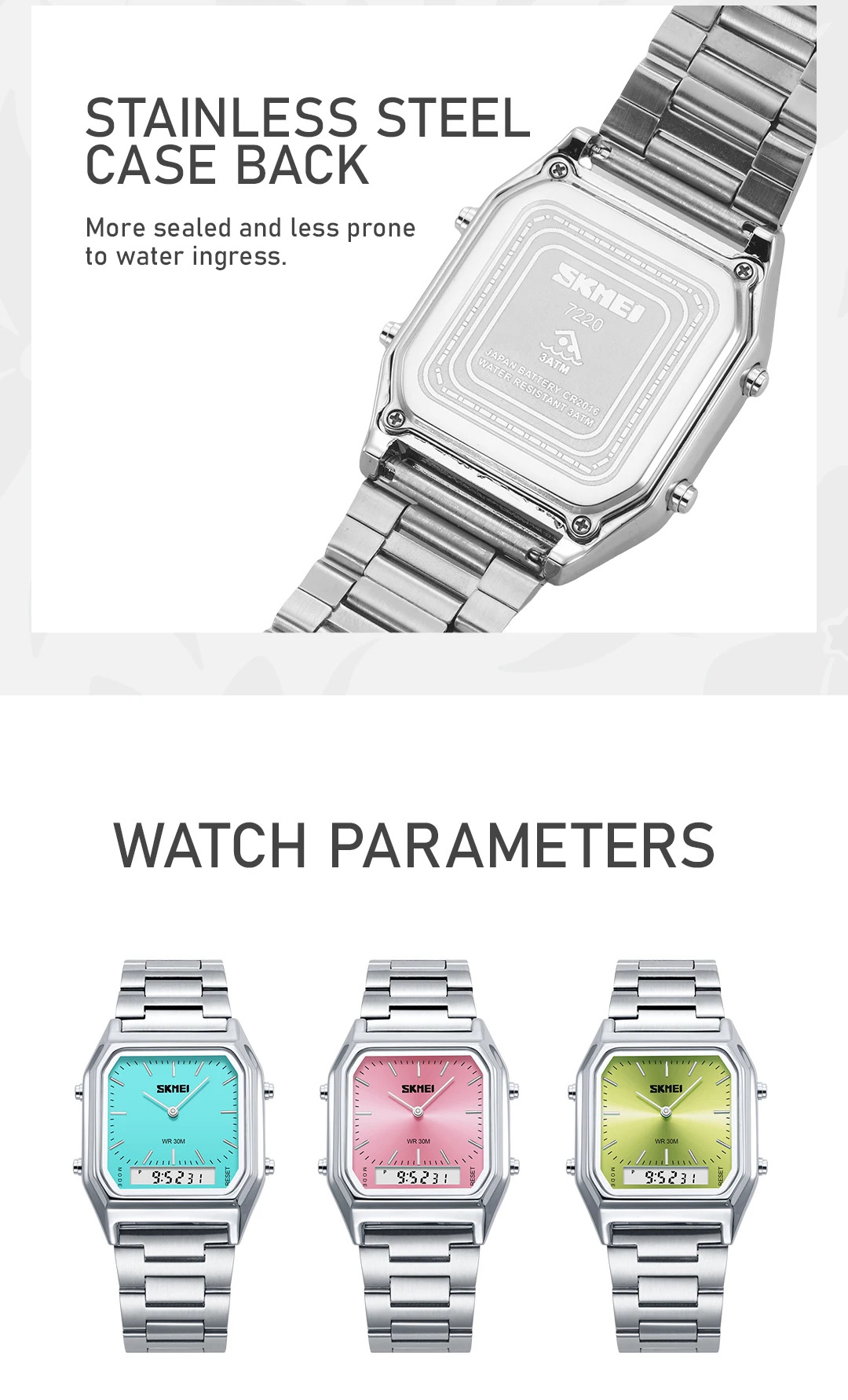 SKMEI Creative Dual Display Digital Electronics Watch Waterproof Quartz Watches For Men Women Students 3Time Luminous Wristwatch