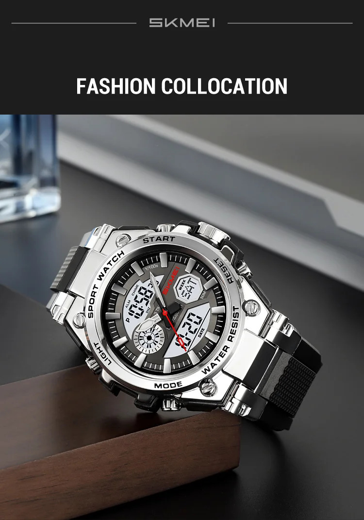 SKMEI Business Double Display Digital Electronics Watch Fashion Sports Quartz Watches For Mens Women 3Time Waterproof Wristwatch