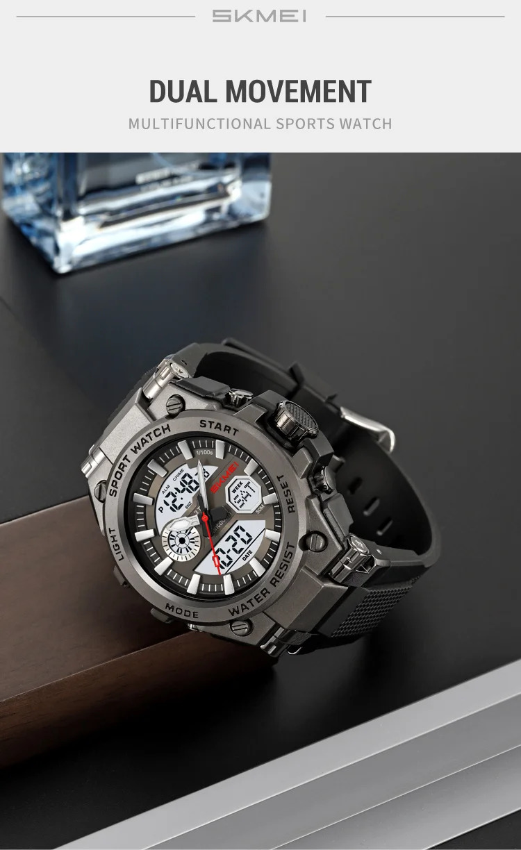 SKMEI Business Double Display Digital Electronics Watch Fashion Sports Quartz Watches For Mens Women 3Time Waterproof Wristwatch