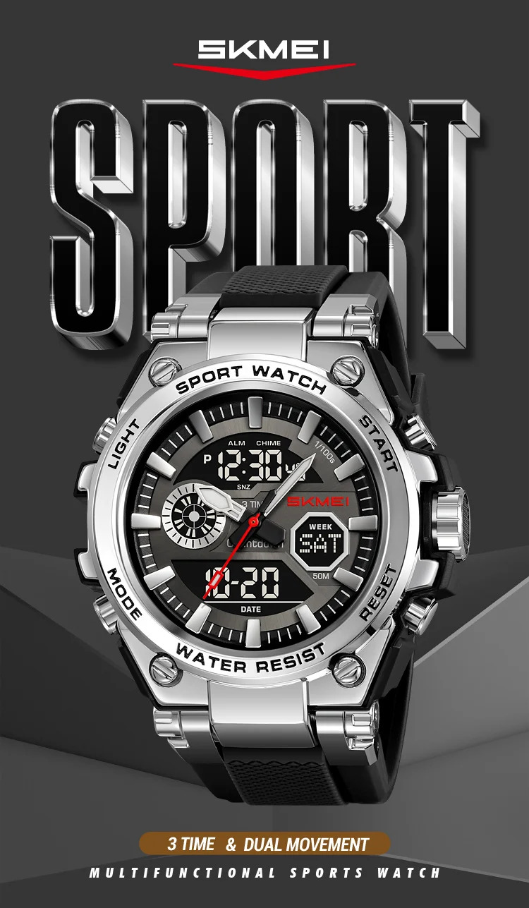 SKMEI Business Double Display Digital Electronics Watch Fashion Sports Quartz Watches For Mens Women 3Time Waterproof Wristwatch