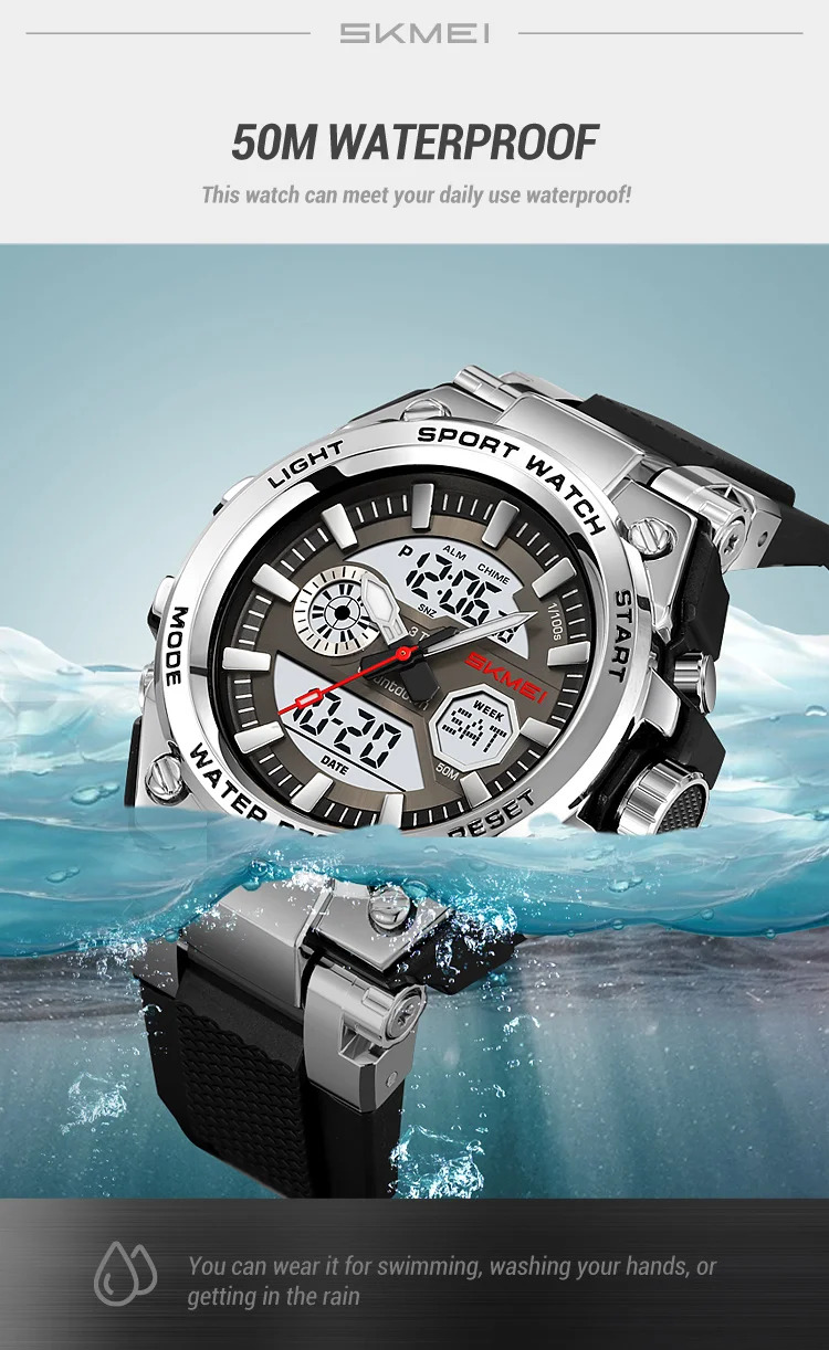 SKMEI Business Double Display Digital Electronics Watch Fashion Sports Quartz Watches For Mens Women 3Time Waterproof Wristwatch