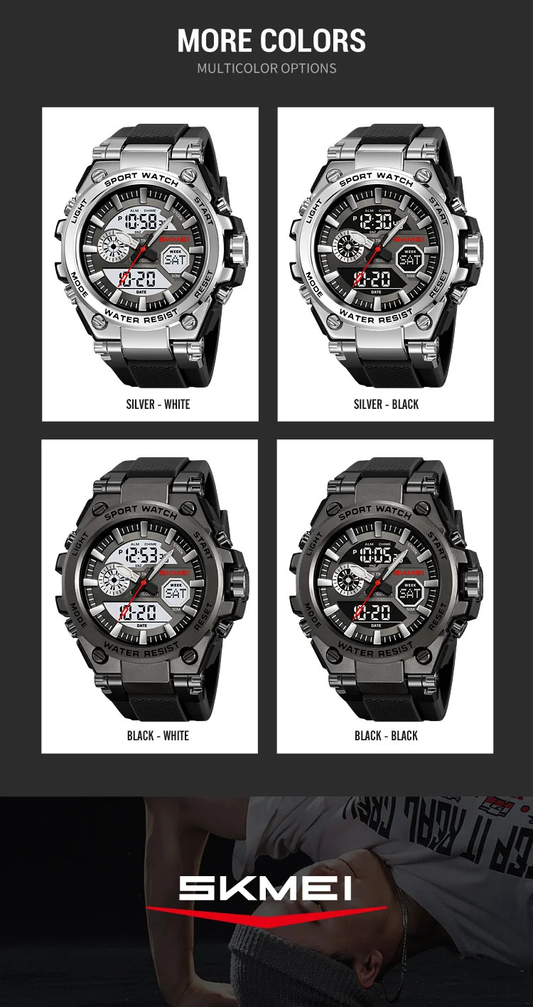 SKMEI Business Double Display Digital Electronics Watch Fashion Sports Quartz Watches For Mens Women 3Time Waterproof Wristwatch