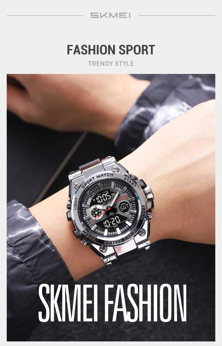 SKMEI Business Double Display Digital Electronics Watch Fashion Sports Quartz Watches For Mens Women 3Time Waterproof Wristwatch