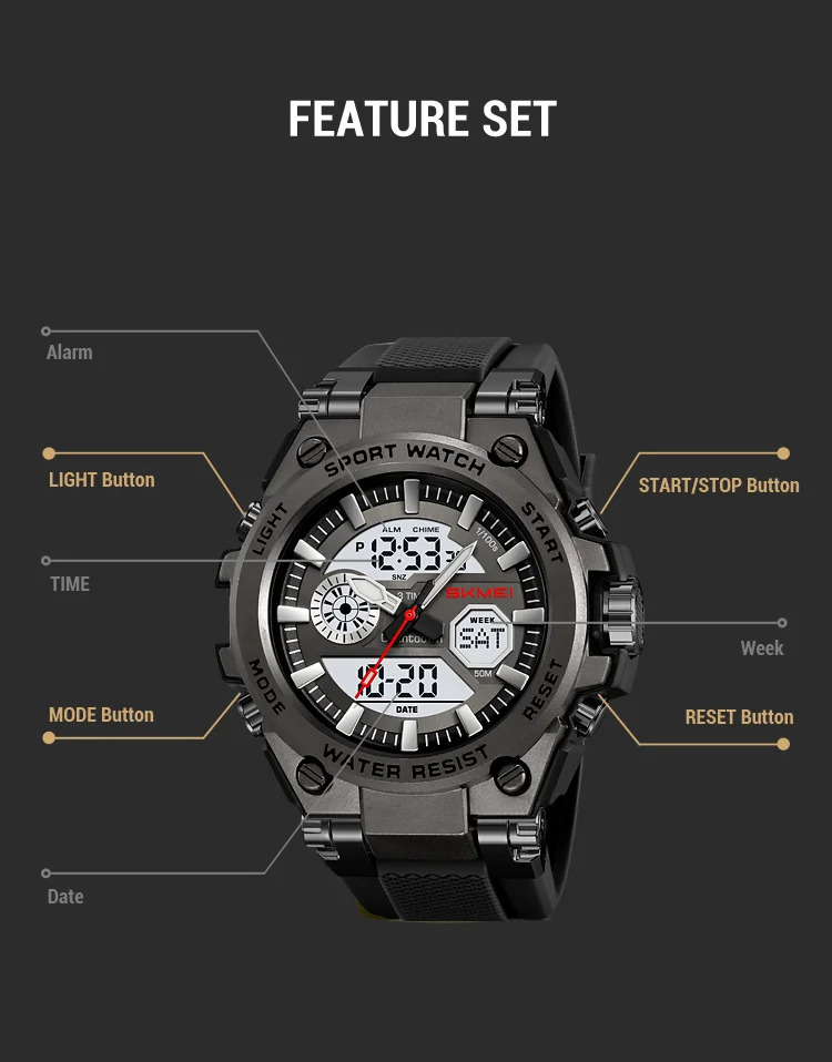 SKMEI Business Double Display Digital Electronics Watch Fashion Sports Quartz Watches For Mens Women 3Time Waterproof Wristwatch