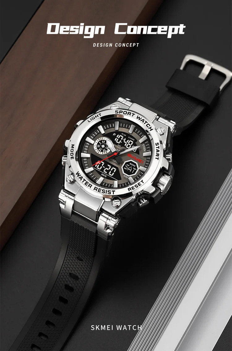 SKMEI Business Double Display Digital Electronics Watch Fashion Sports Quartz Watches For Mens Women 3Time Waterproof Wristwatch