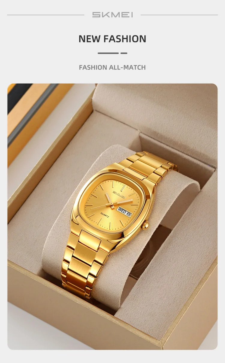 SKMEI Business Stainless Steel Strip Watches Fashion Time Date Quartz Watch For Men Women Waterproof Week Quartz Wristwatches