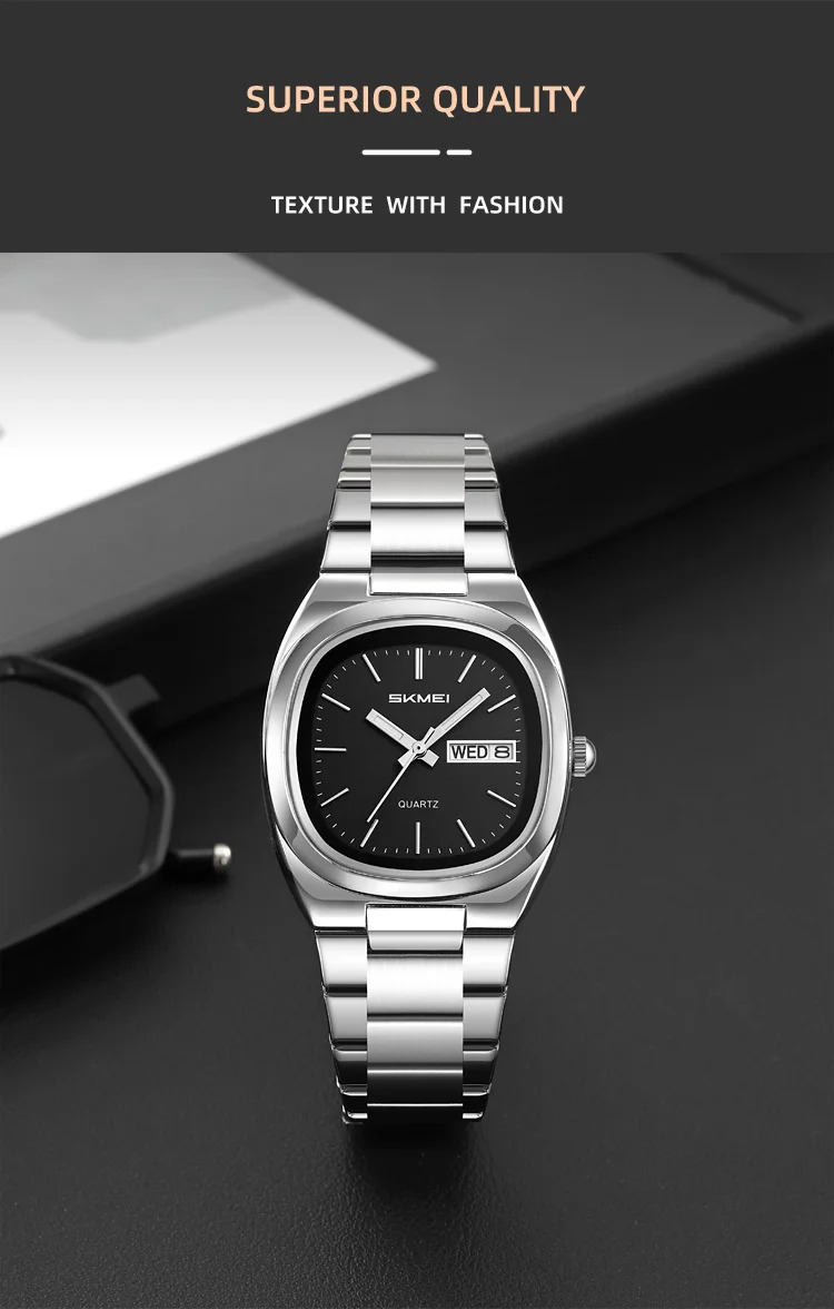 SKMEI Business Stainless Steel Strip Watches Fashion Time Date Quartz Watch For Men Women Waterproof Week Quartz Wristwatches