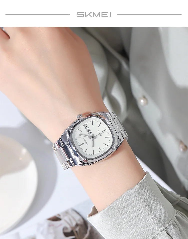 SKMEI Business Stainless Steel Strip Watches Fashion Time Date Quartz Watch For Men Women Waterproof Week Quartz Wristwatches