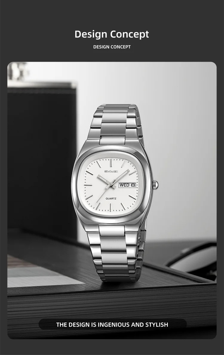 SKMEI Business Stainless Steel Strip Watches Fashion Time Date Quartz Watch For Men Women Waterproof Week Quartz Wristwatches