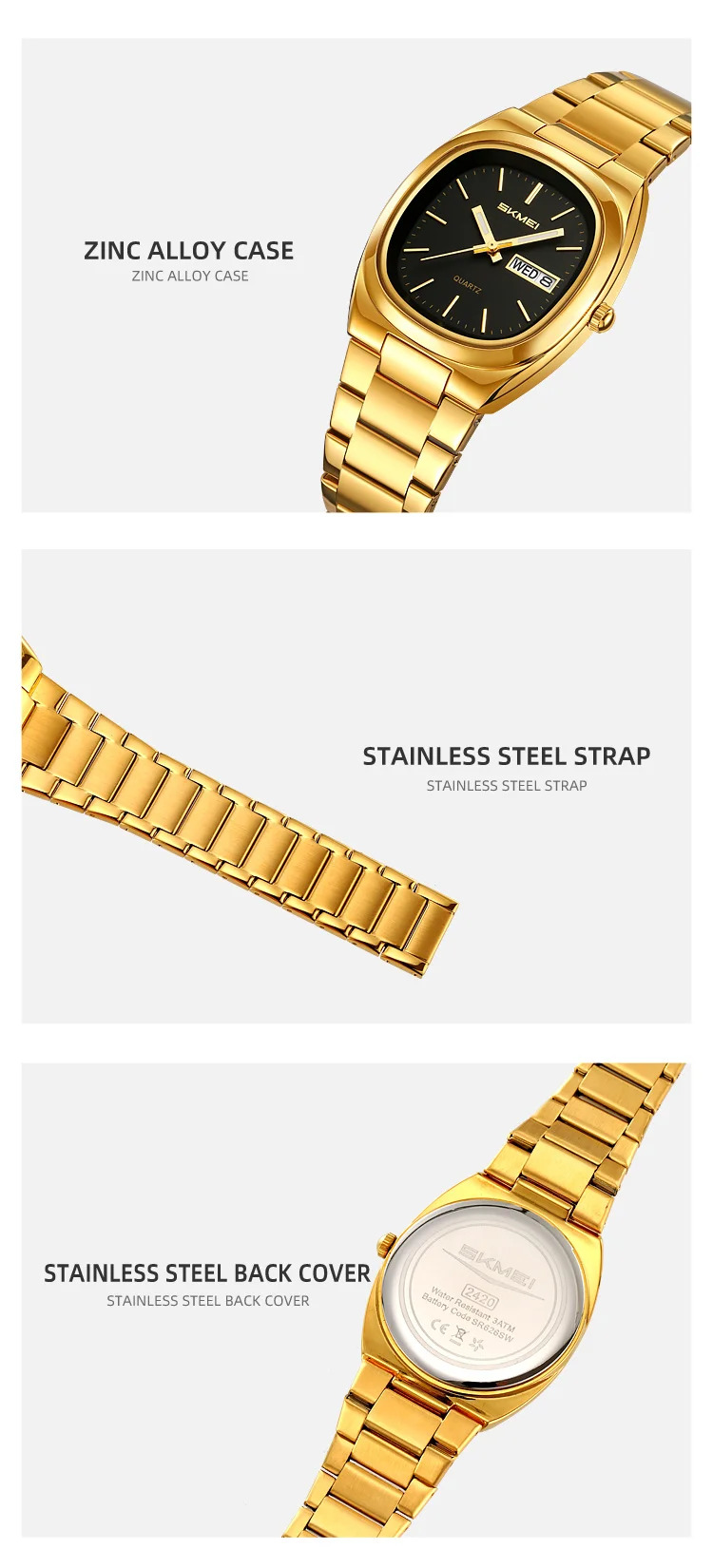 SKMEI Business Stainless Steel Strip Watches Fashion Time Date Quartz Watch For Men Women Waterproof Week Quartz Wristwatches