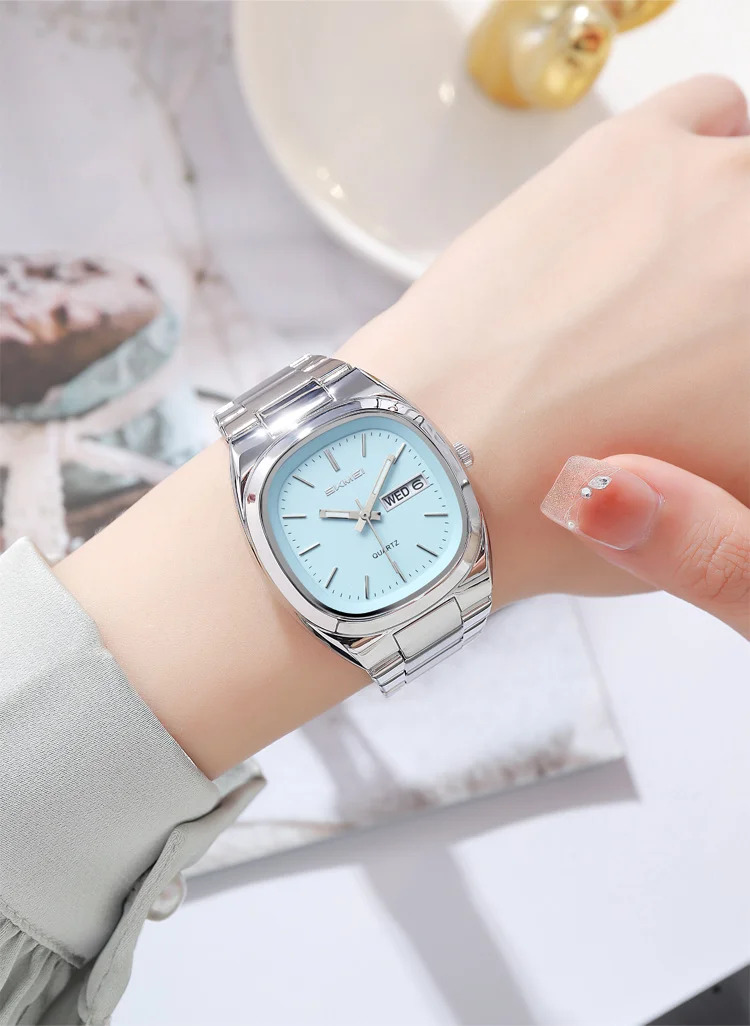 SKMEI Business Stainless Steel Strip Watches Fashion Time Date Quartz Watch For Men Women Waterproof Week Quartz Wristwatches