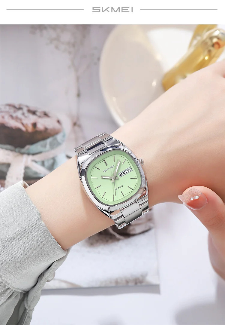 SKMEI Business Stainless Steel Strip Watches Fashion Time Date Quartz Watch For Men Women Waterproof Week Quartz Wristwatches