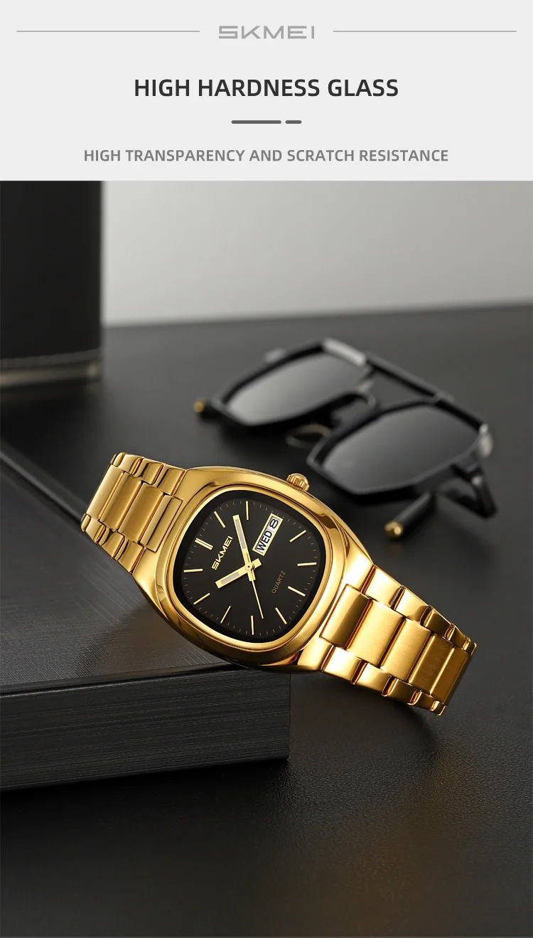 SKMEI Business Stainless Steel Strip Watches Fashion Time Date Quartz Watch For Men Women Waterproof Week Quartz Wristwatches