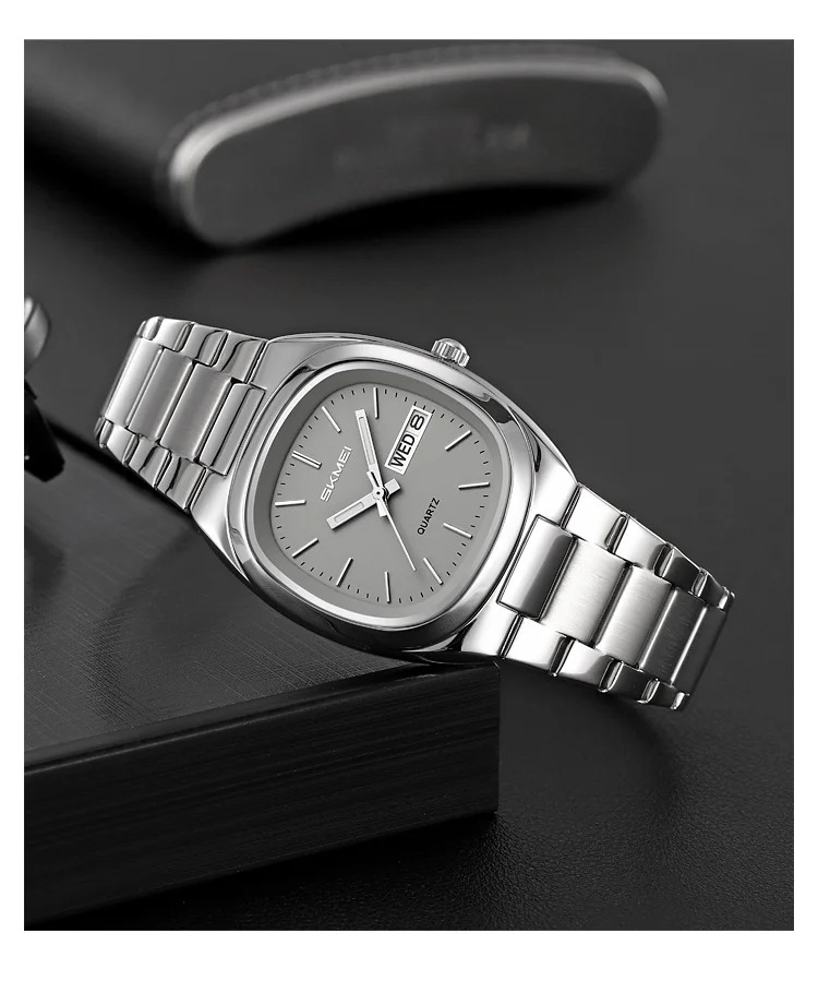 SKMEI Business Stainless Steel Strip Watches Fashion Time Date Quartz Watch For Men Women Waterproof Week Quartz Wristwatches