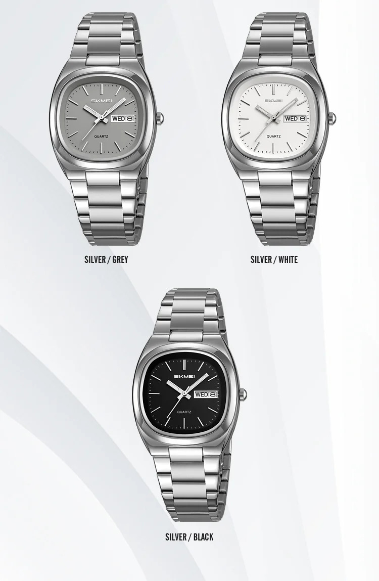 SKMEI Business Stainless Steel Strip Watches Fashion Time Date Quartz Watch For Men Women Waterproof Week Quartz Wristwatches