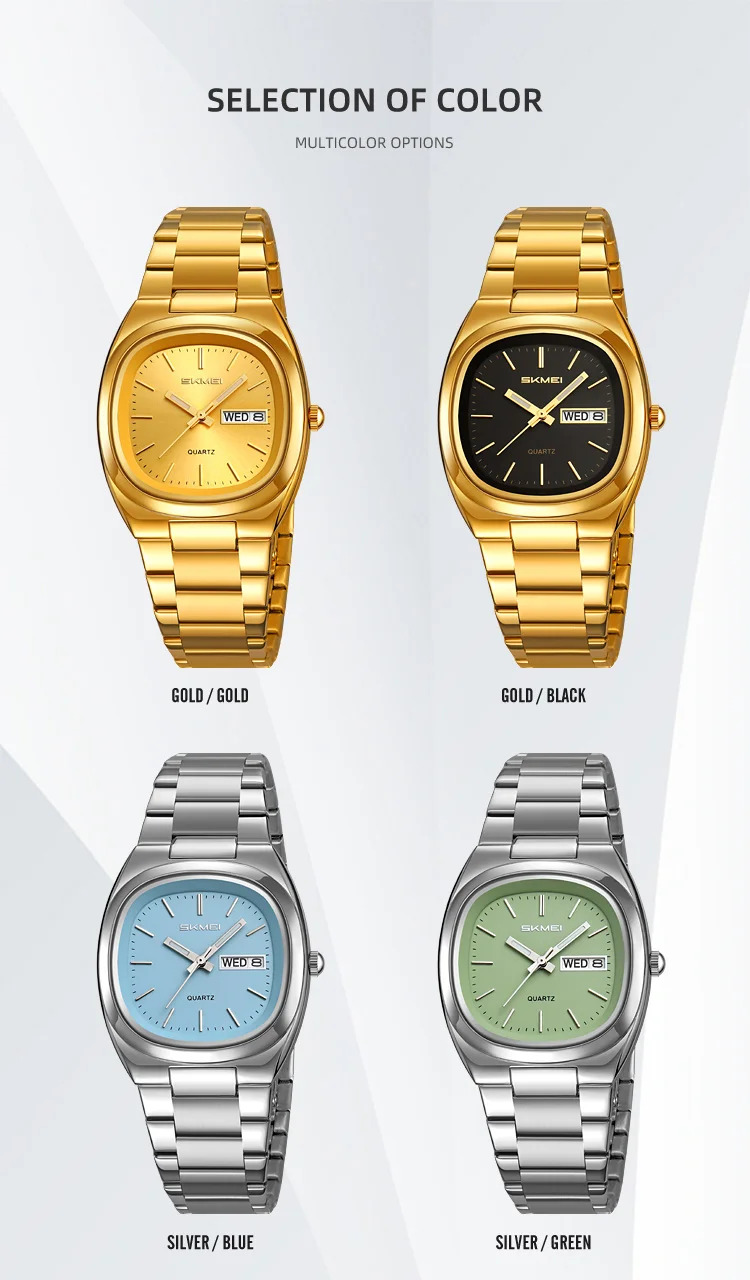 SKMEI Business Stainless Steel Strip Watches Fashion Time Date Quartz Watch For Men Women Waterproof Week Quartz Wristwatches