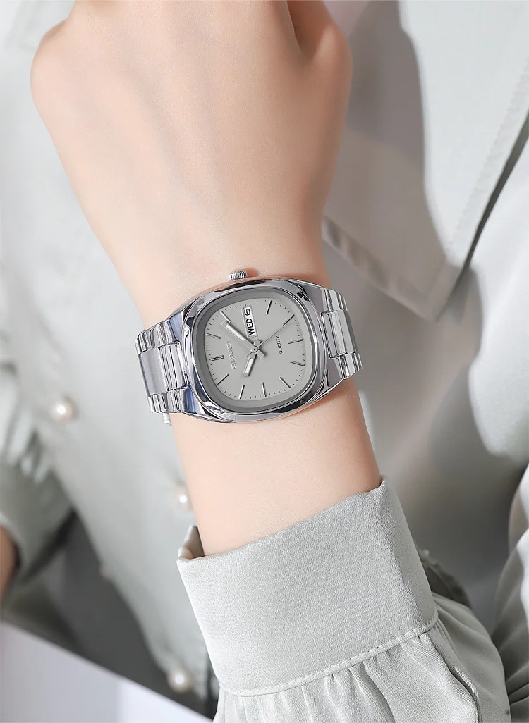 SKMEI Business Stainless Steel Strip Watches Fashion Time Date Quartz Watch For Men Women Waterproof Week Quartz Wristwatches