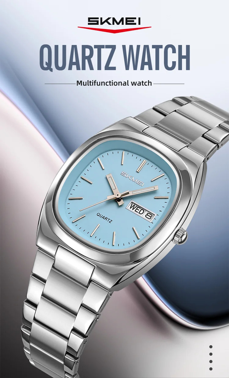 SKMEI Business Stainless Steel Strip Watches Fashion Time Date Quartz Watch For Men Women Waterproof Week Quartz Wristwatches